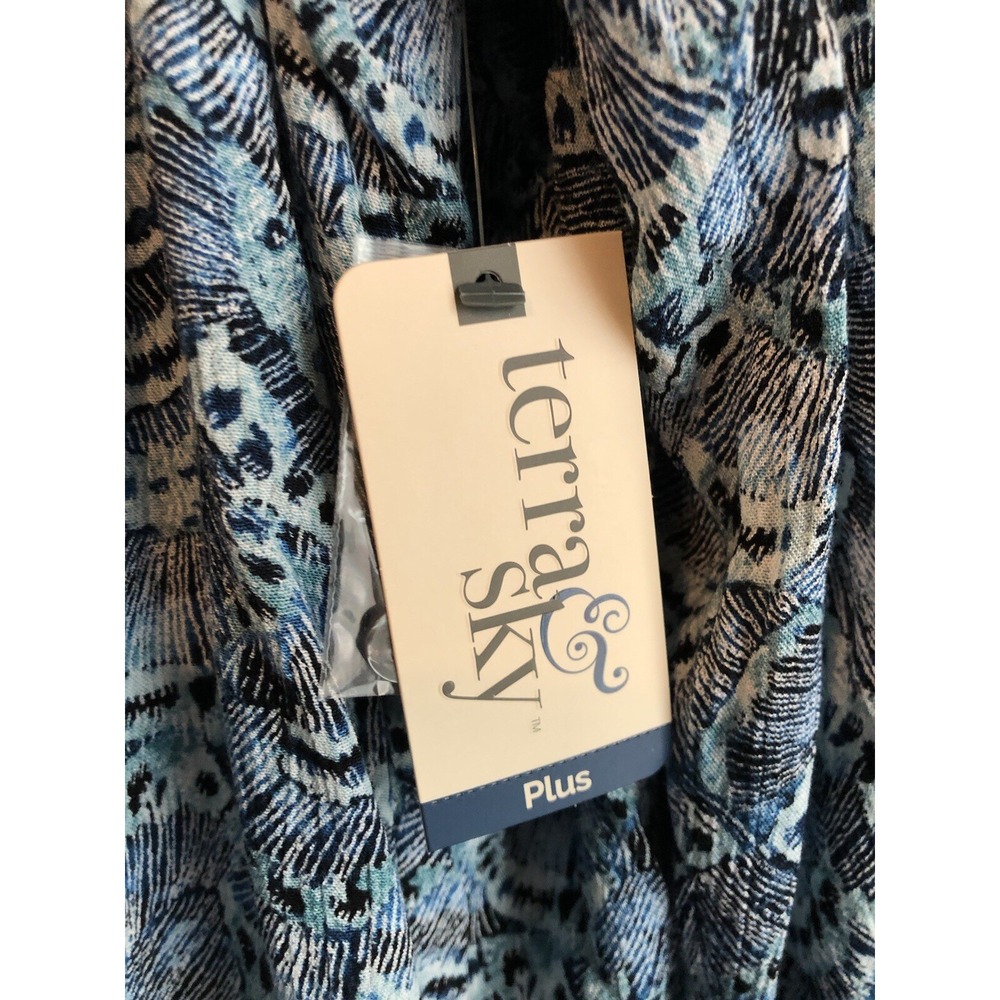 Terra & Sky Womens Tunic Top 1X 3/4 Sleeve Blue Depths Butterfly Boho Cottage - Picture 4 of 12